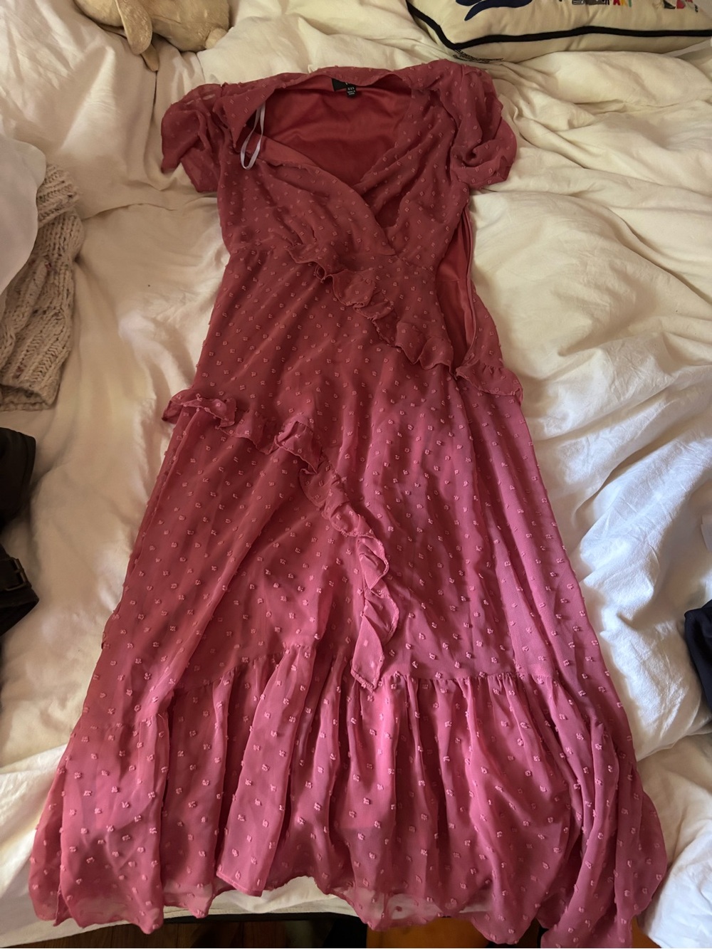 Lulu's Dusty Rose Ruffle Maxi Dress